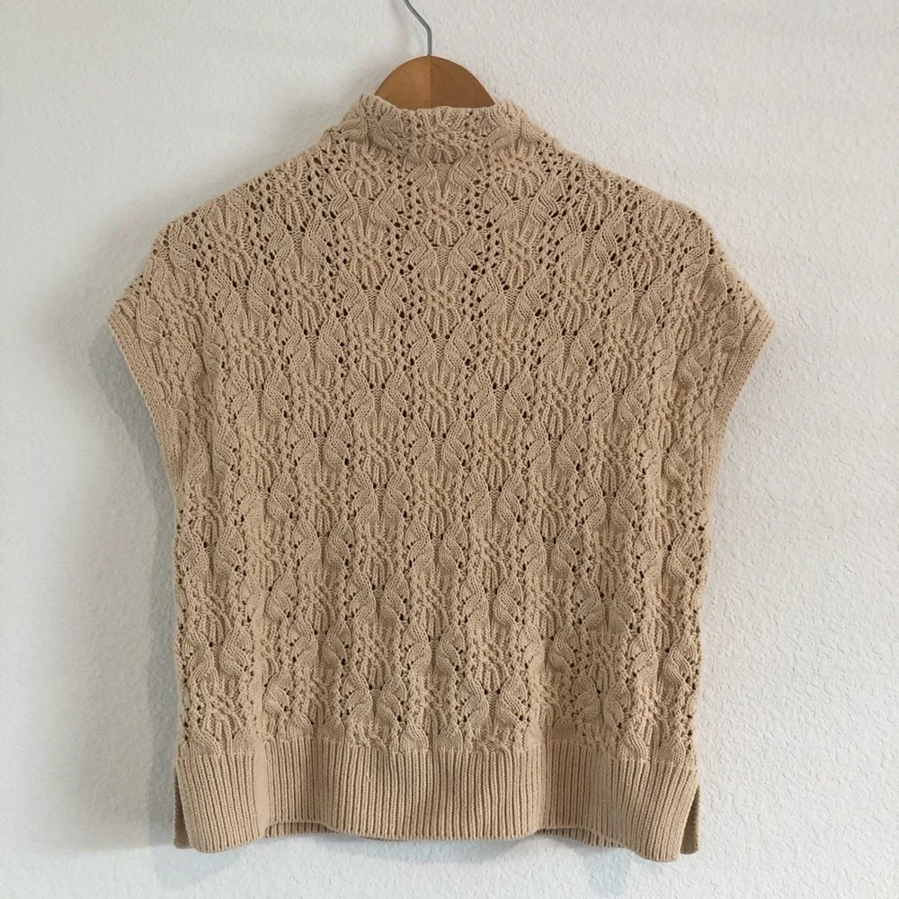 Free People Vickie Mock Neck Cable Stitch  Sweater - Cream XS